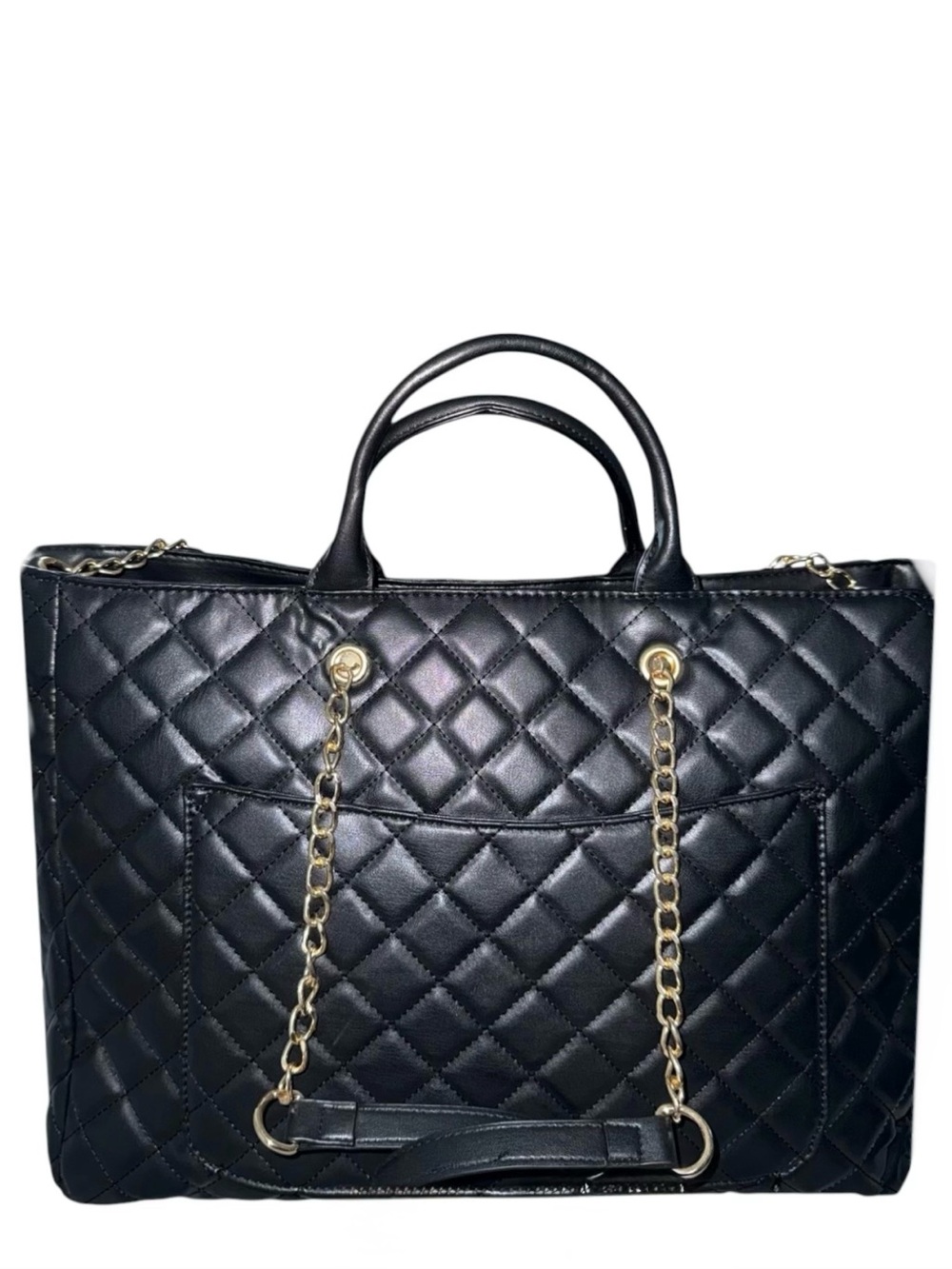 GILDA PARIS XL Quilted Tote with Gold Chain Accents in Black - Picture 2 of 4